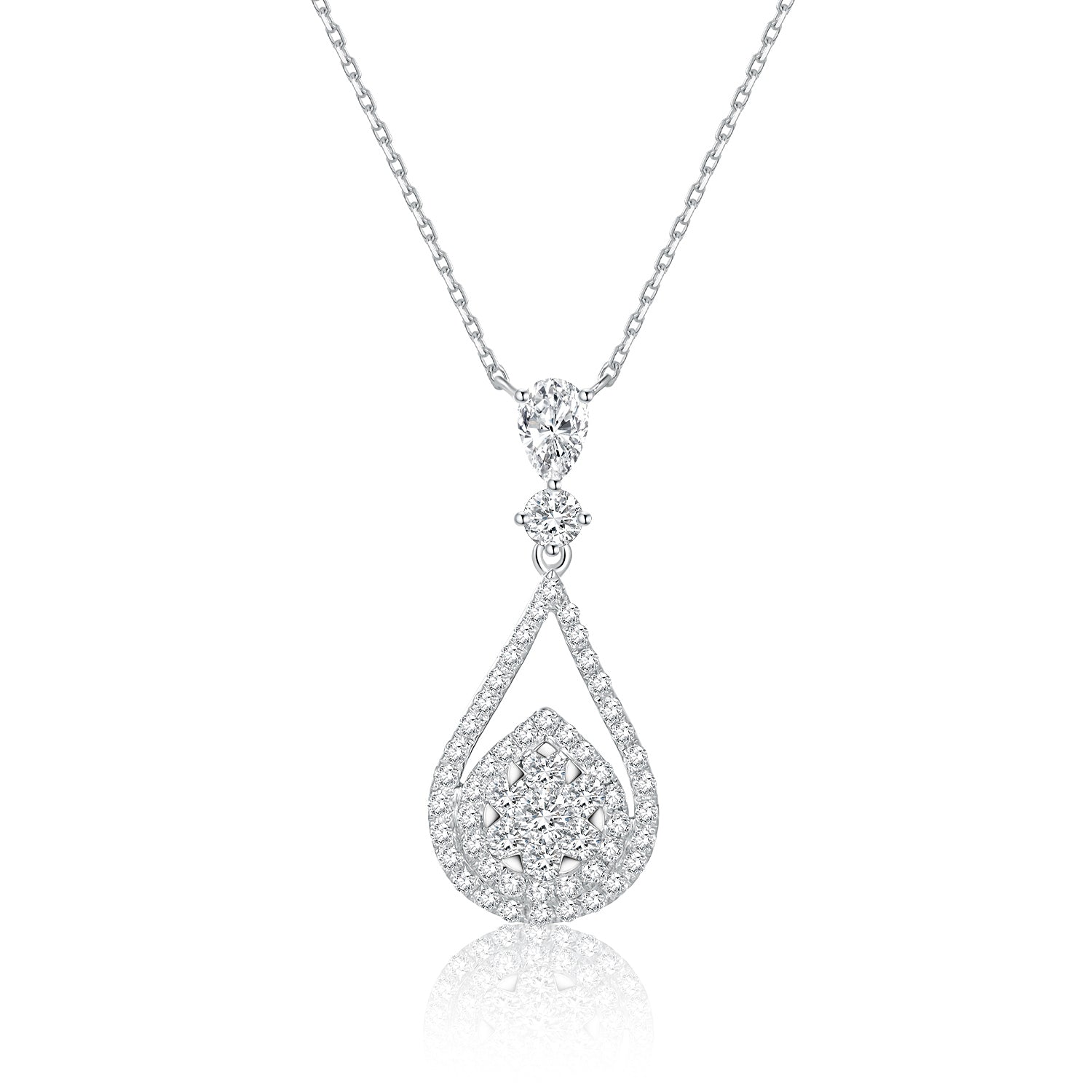 Pear & Round Lab Grown Diamond Teardrop Halo Pendant Necklace